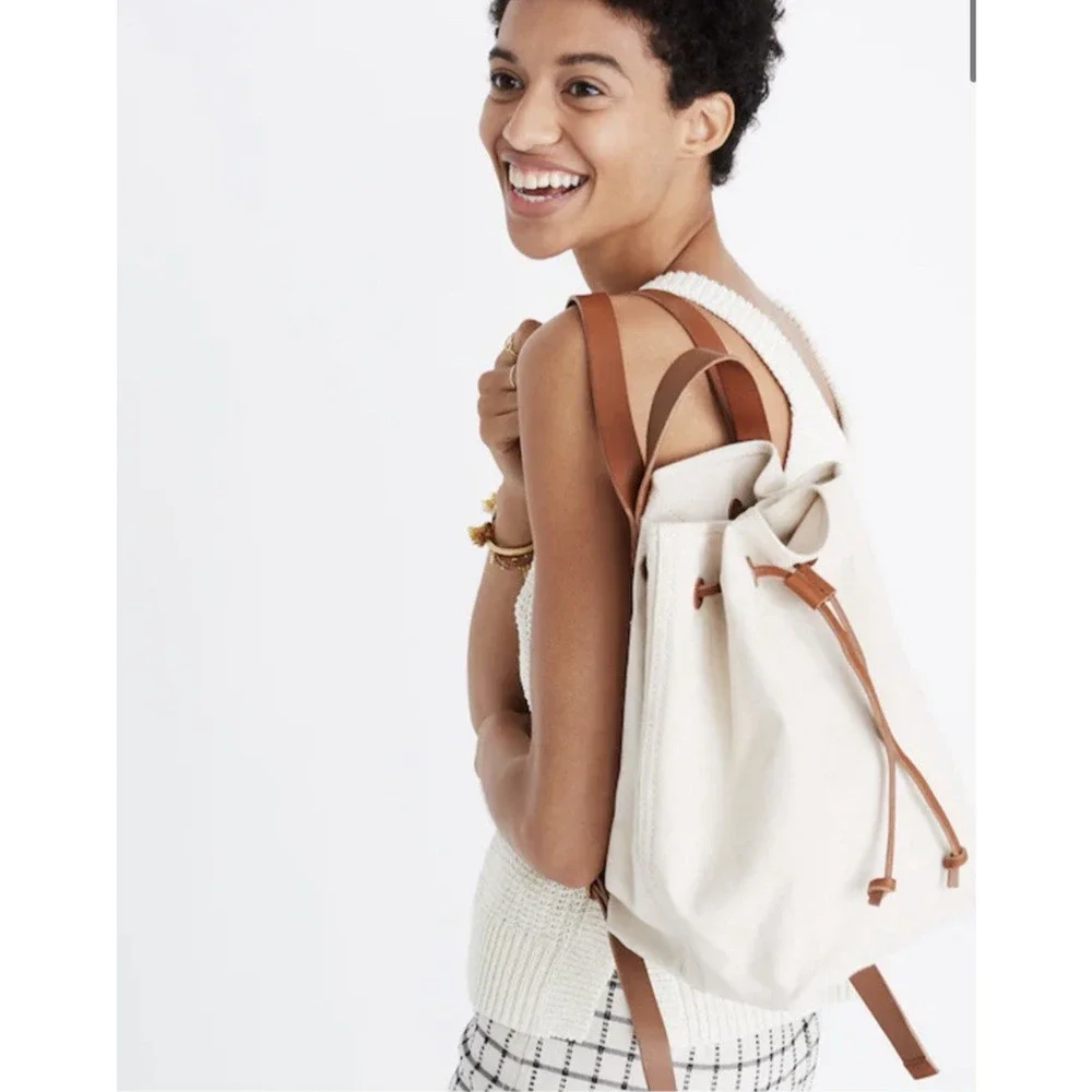 Madewell Somerset Canvas & Leather Backpack Y2K Style Bag Casual Coastal Travel